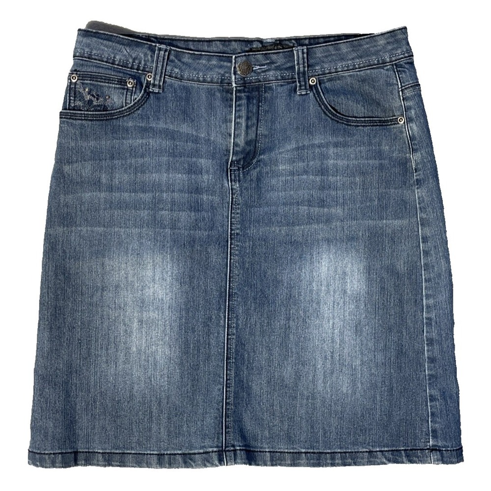 Vtg Baccini Flared A Line Denim Skirt Women Blue Pleated Preppy 90s Y2K Sz 9